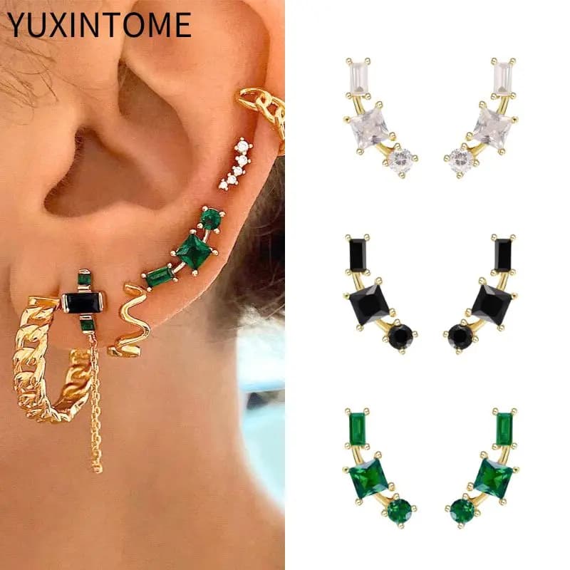 Orecchini a bottone in cristallo colorato con ago in argento Sterling 925 per le donne geometria orecchini in oro con Piercing in zircone quadrato gioielli di moda