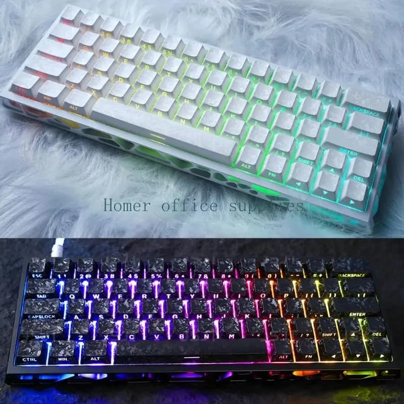 K43B 82Key Carbon Fiber Texture Keycaps Original Profile Side Engraved for Mechanical Keyboards