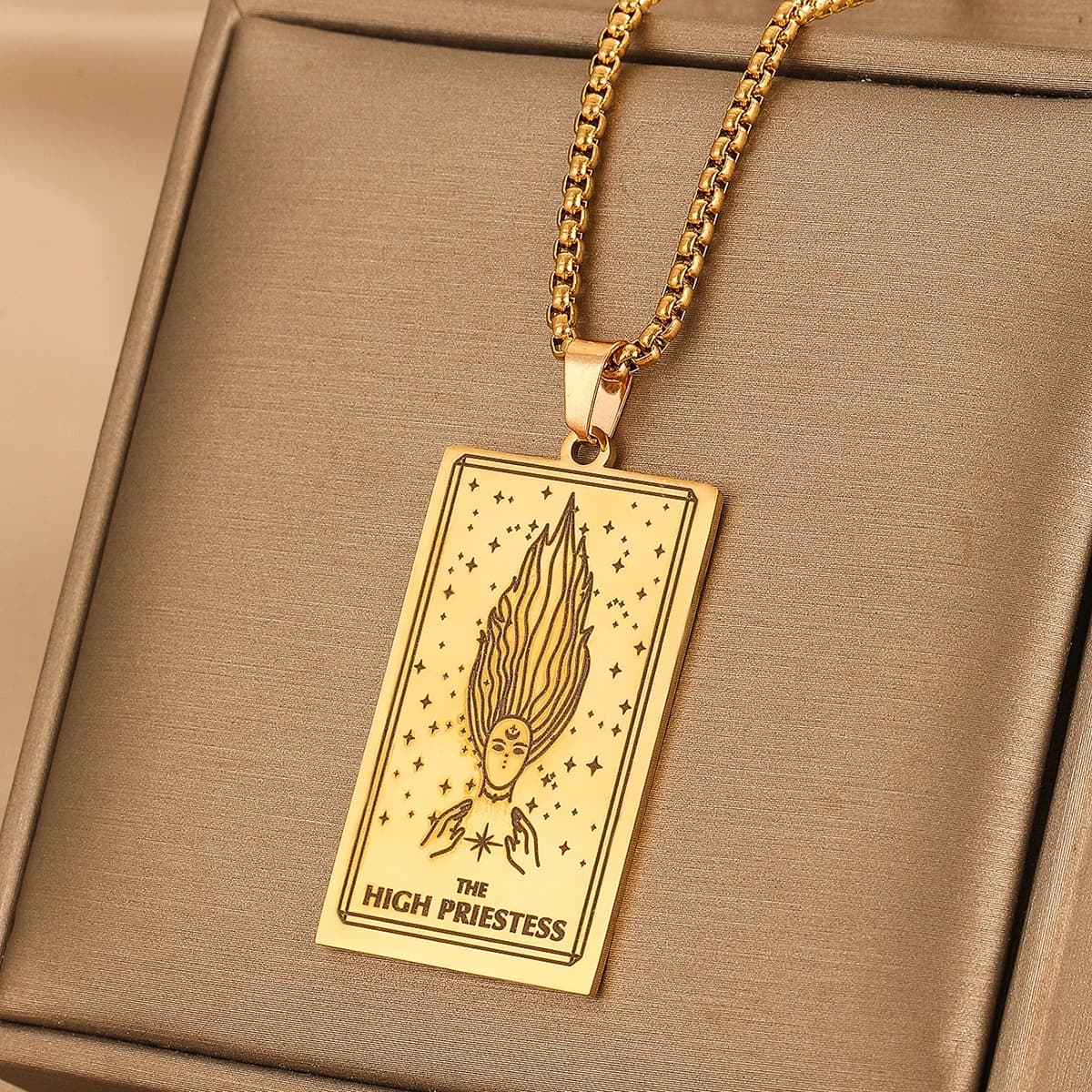 HIGH PRIESTESS Tarocchi Collana Talismano Ciondolo in acciaio inossidabile Tendenza Punk Uomo Girocollo Gioielli Color oro Divinazione Amuleto