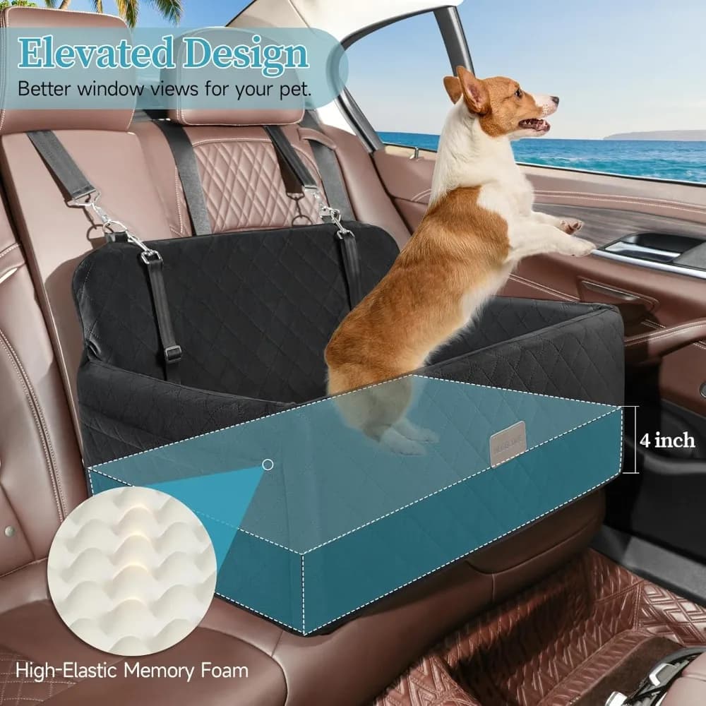 Seggiolino auto per cani di taglia media/grande, seggiolino rialzato per animali domestici per oltre 55 libbre o 2 cani di piccola taglia, letto per auto per cani staccabile e lavabile