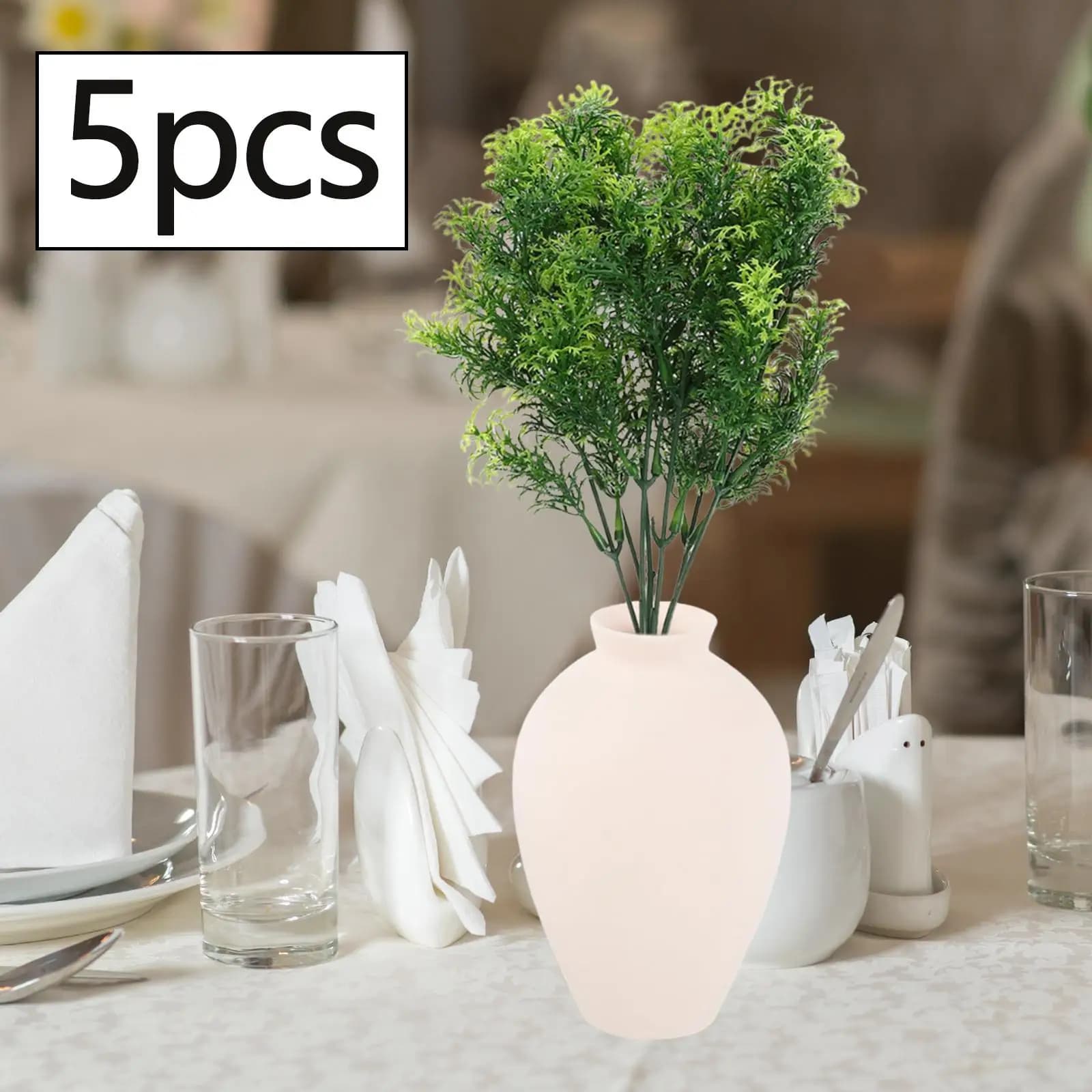 5 Pieces Artificial Green Plants Vase Arrangement for Office Festival Party