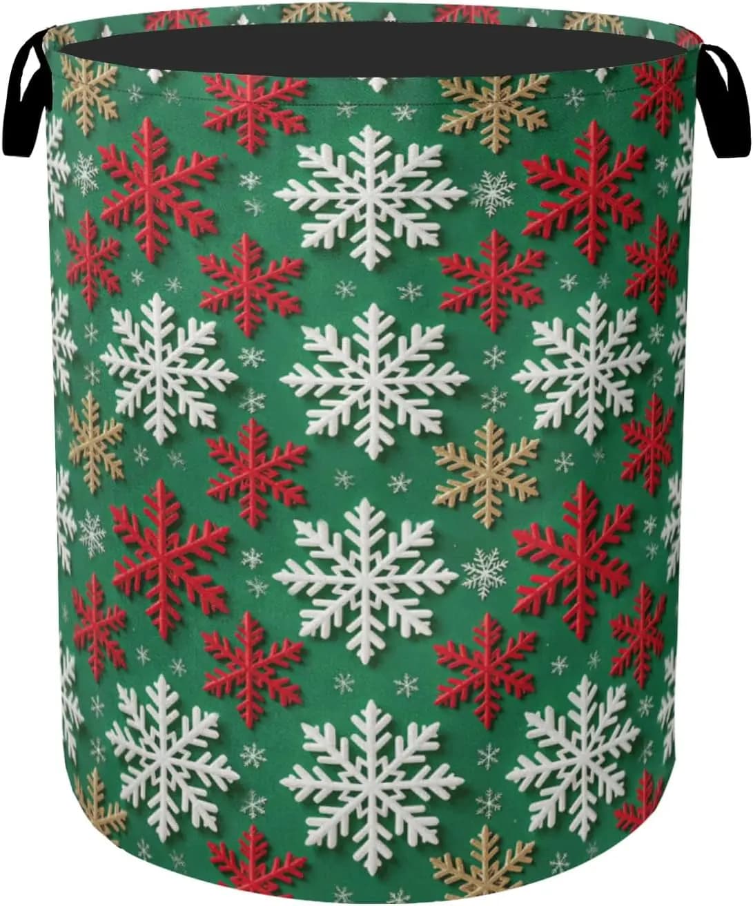 Winter snowflakes Christmas dress basket for linen with handles, folding design space for children's room