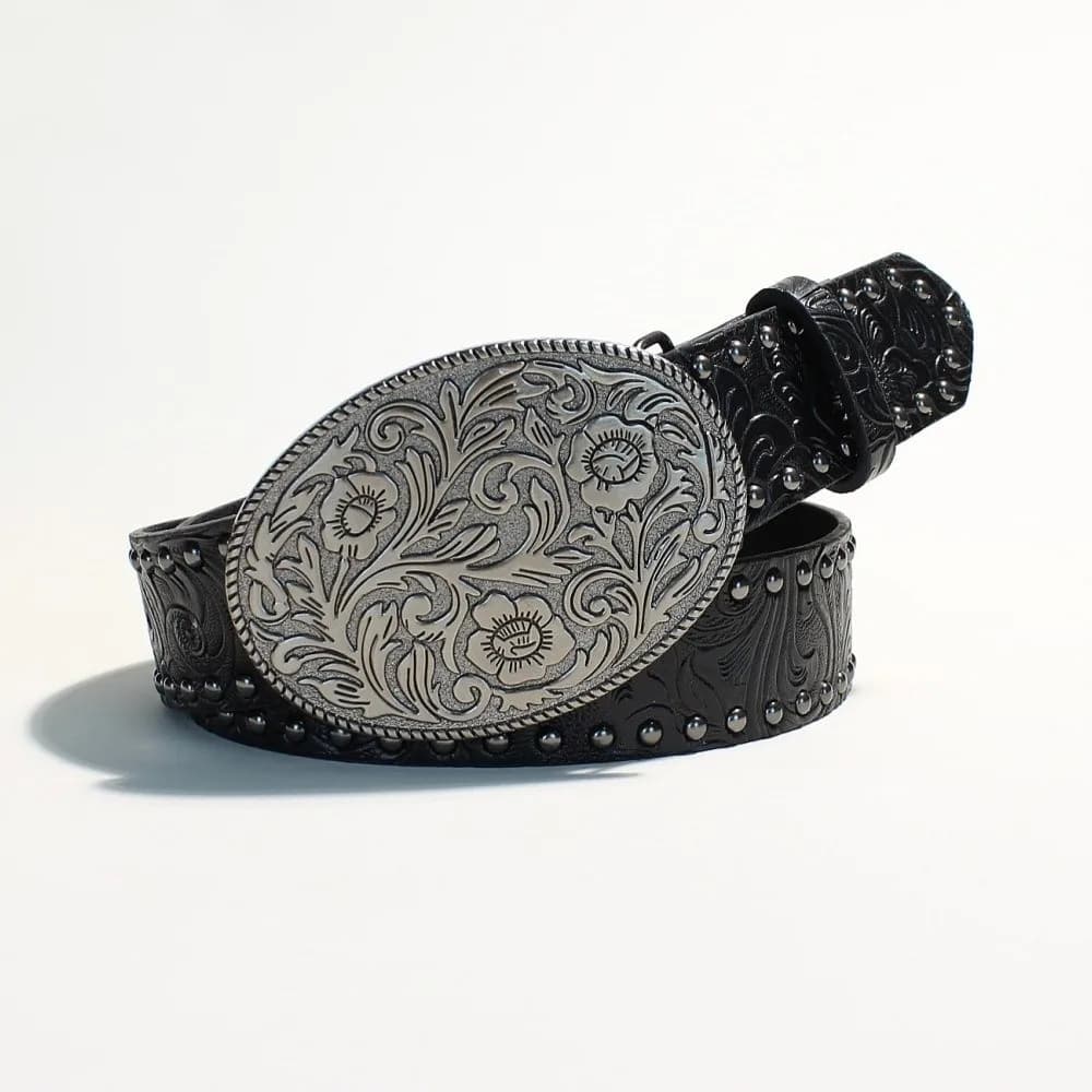 Fashion Leather Heart-Shaped Belt Rivet Metal Wide Waistband Belt Engraved Buckle Rose Dress Waistband for Jeans