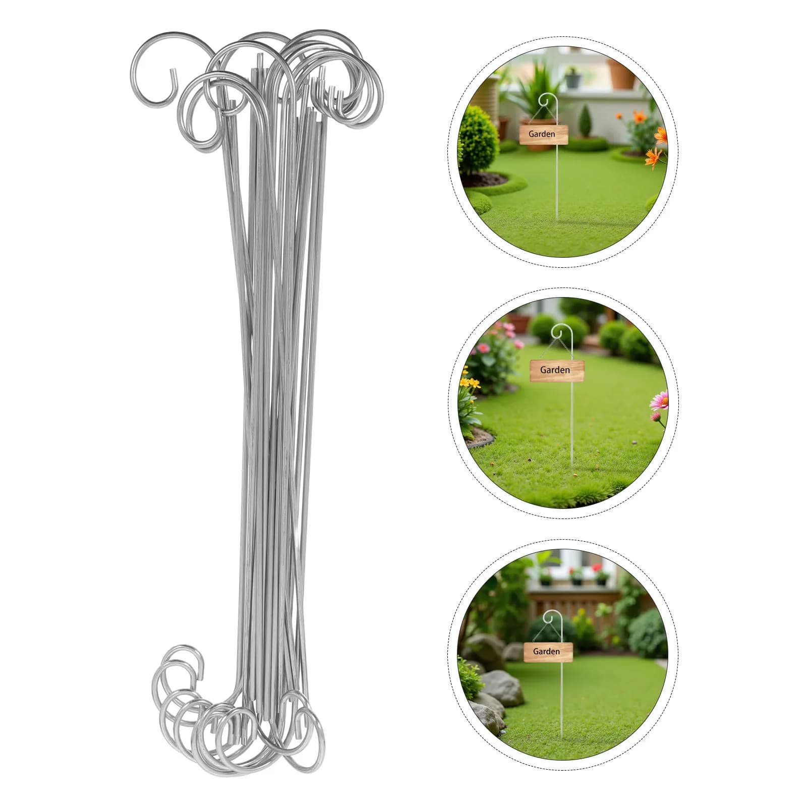 20 Pezzi Ganci da Giardino Alti in Metallo, Supporti per Etichette Piante da Esterno, per Appendere Lanterne, Piante e Composizioni Floreali