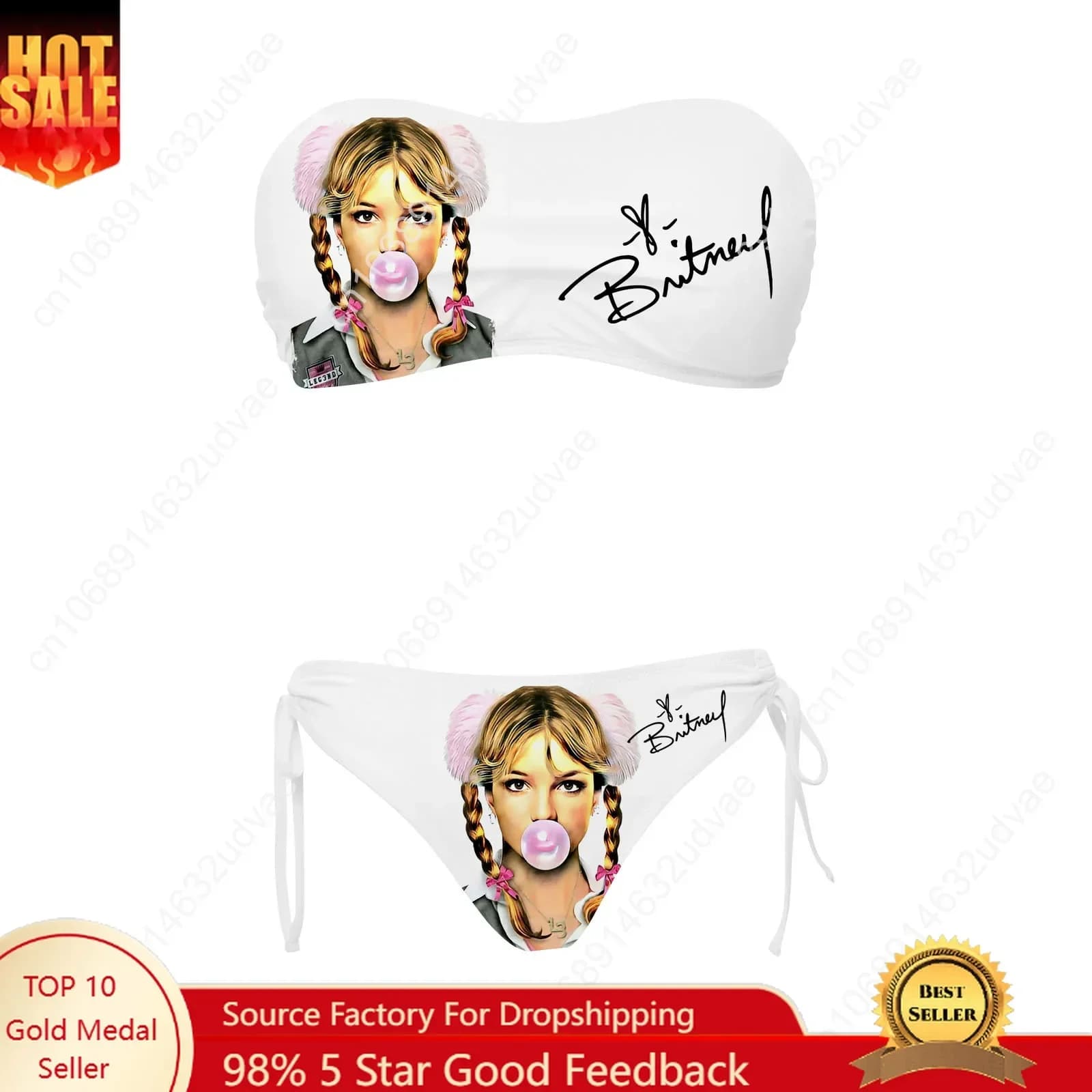 Britney Spears Swimsuit Womens Drawstring Two Piece Set Bathing Suits Personalized Swimwear Pool Party Bikini Custom Beachwear