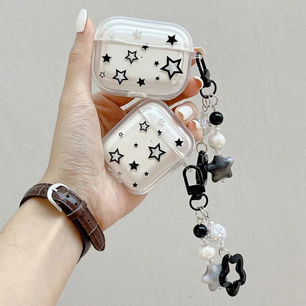 Korean INS Cute Star Pendant Keychain Case for Apple Airpods Pro 2 1 Transparent Wireless Headset Box Cover for AirPod 3 Funda