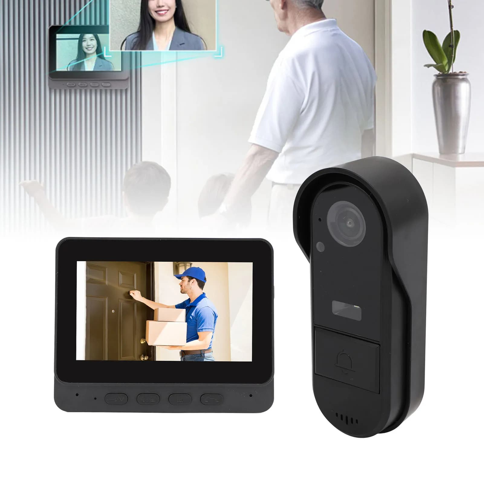 Sistema Videocitofonico con Campanello Video 1080P 8MP, Schermo da 4,3 Pollici, Microfono HiFi, Impermeabile IP66, Visione Notturna per Casa