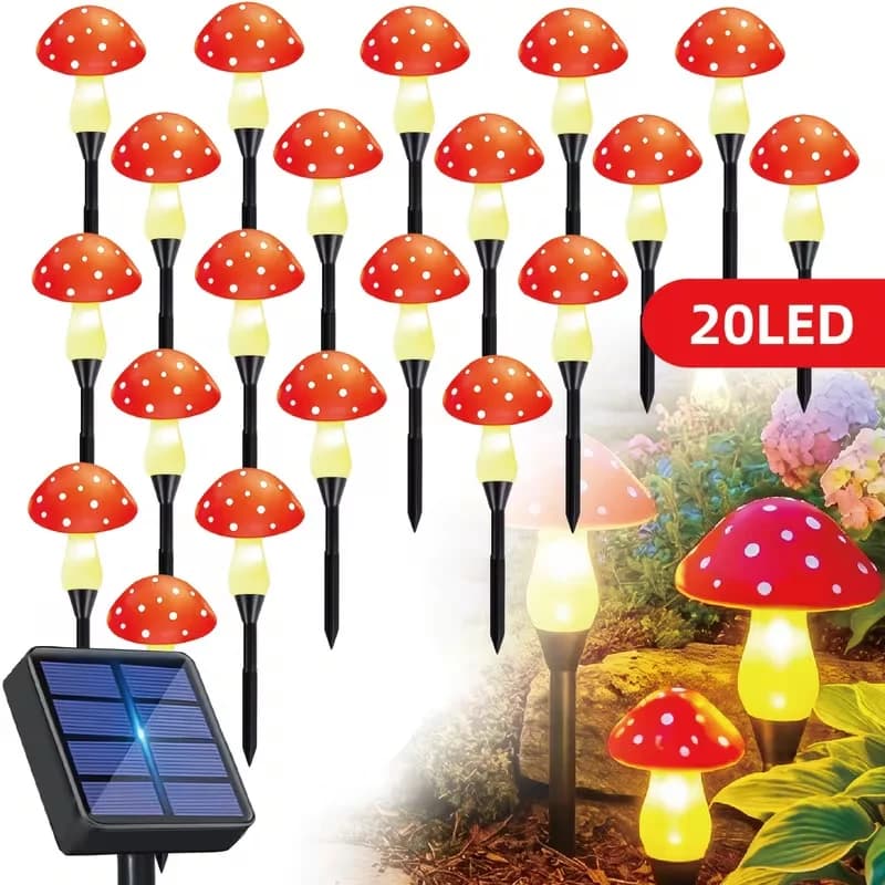 Solar-Powered LED Mushroom Lights Outdoor Garden Festive Lighting Solar Lamps for Patio Wedding Christmas Halloween Decor