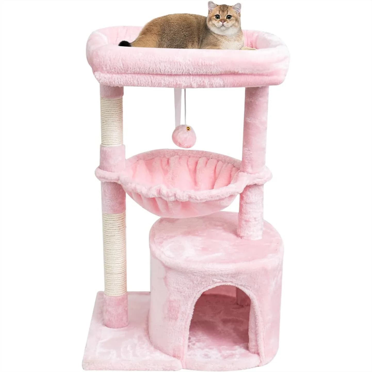 Piccolo Albero per Gatti da Interno, Torre per Gatti con Tiragraffi, Cuccia Moderna per Gatti con Scomparto Imbottito, Rosa