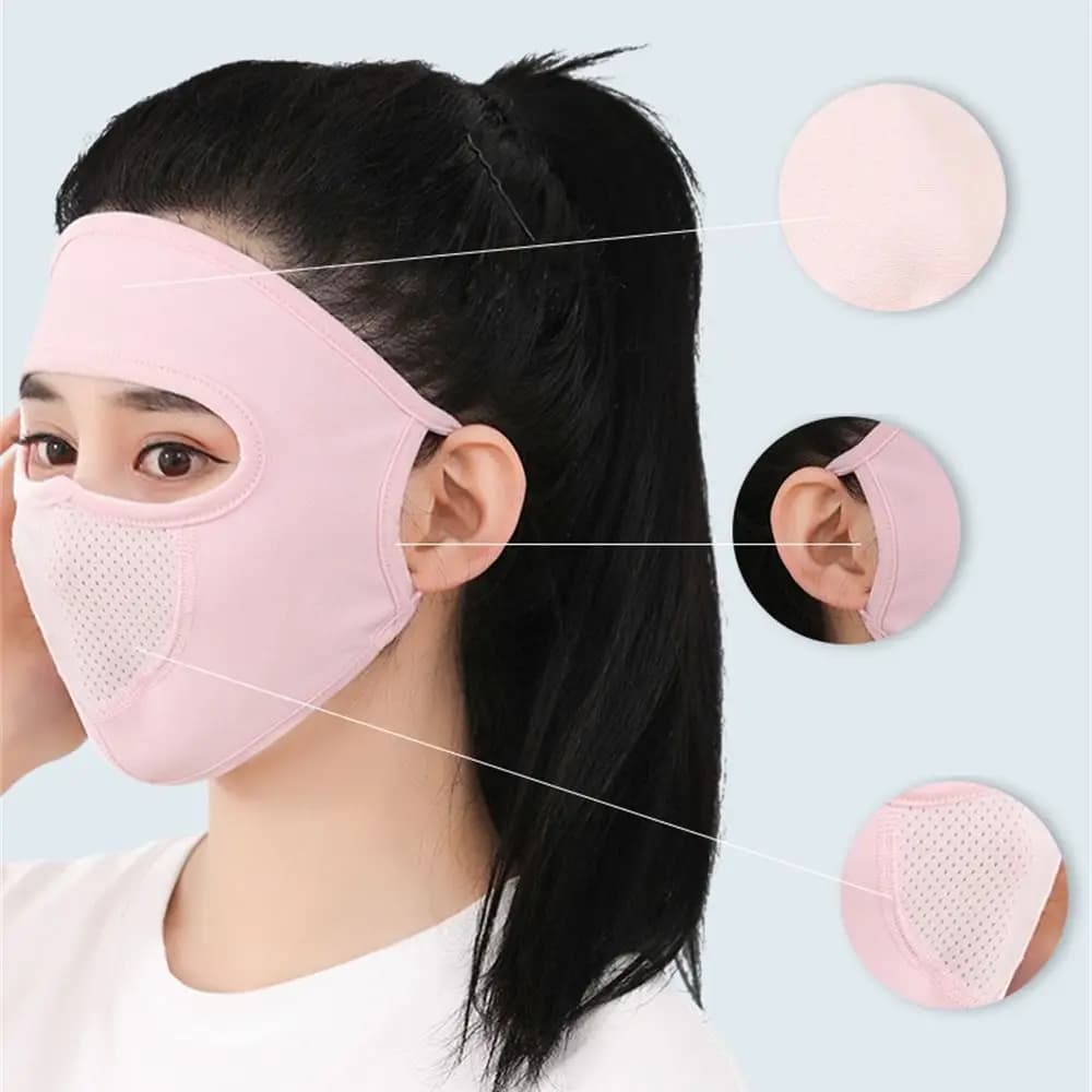 Maschera alla Moda in Seta Ghiaccio con Protezione UV, Traspirante e Sottile, Maschera Solare Integrale Antipolvere Estiva