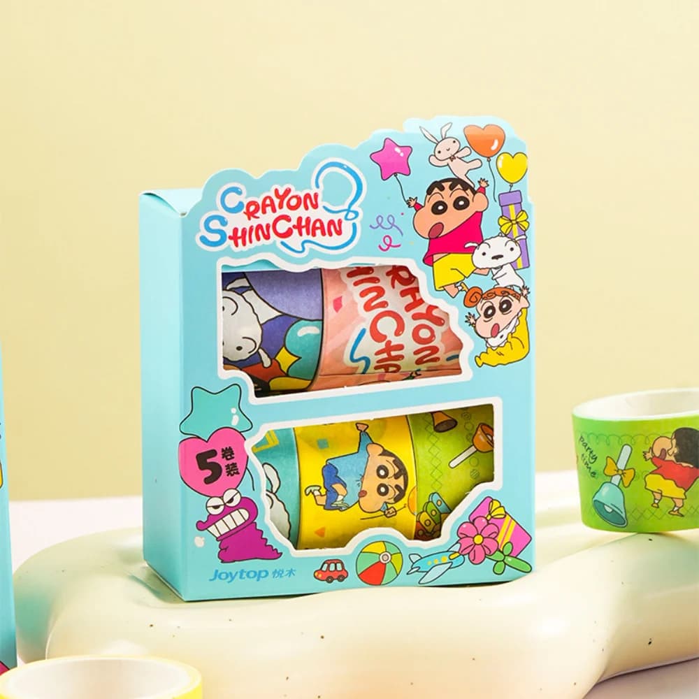 Autentico Set di 5 Rotoli/Scatola di Adesivi Anime Crayon Shin-Chan, Simpatici Adesivi per Diari Creativi, Giocattoli e Regali