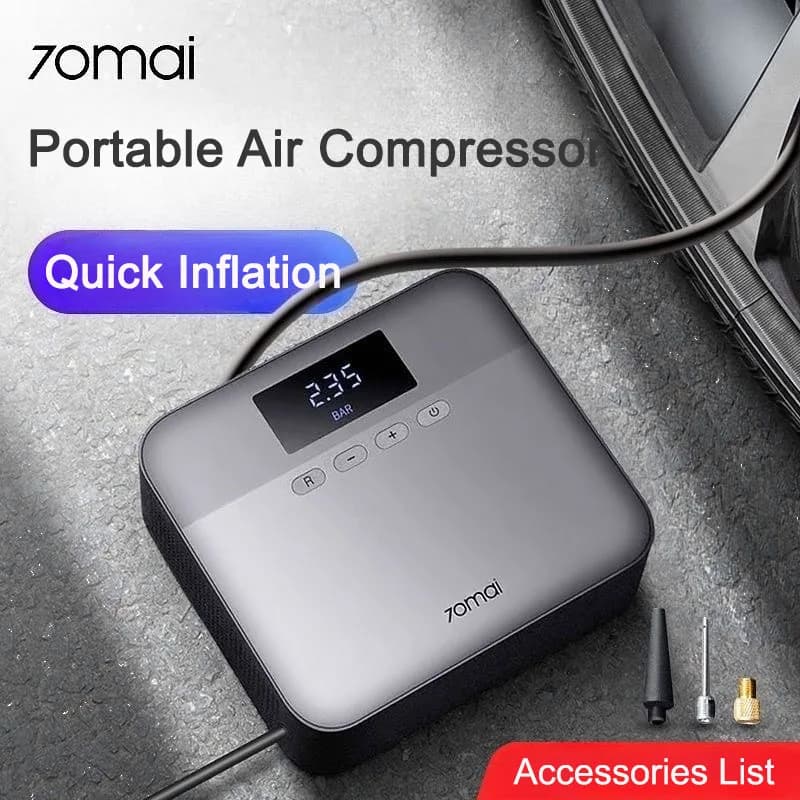 70mai Pompa d'aria portatile per gonfiaggio pneumatici con compressore d'aria per pneumatici per auto Pompa per pneumatici DC 12V Pressione dei pneumatici preimpostata per bicicletta moto