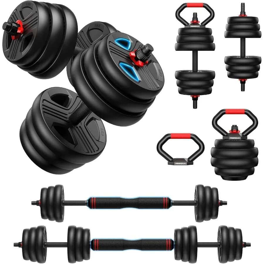 Adjustable dumbbell set, free weight set of 45 pounds (2.5 pounds) with updated nut, weight set 5 in 1 used as kettlebells, balance wheel, Pu
