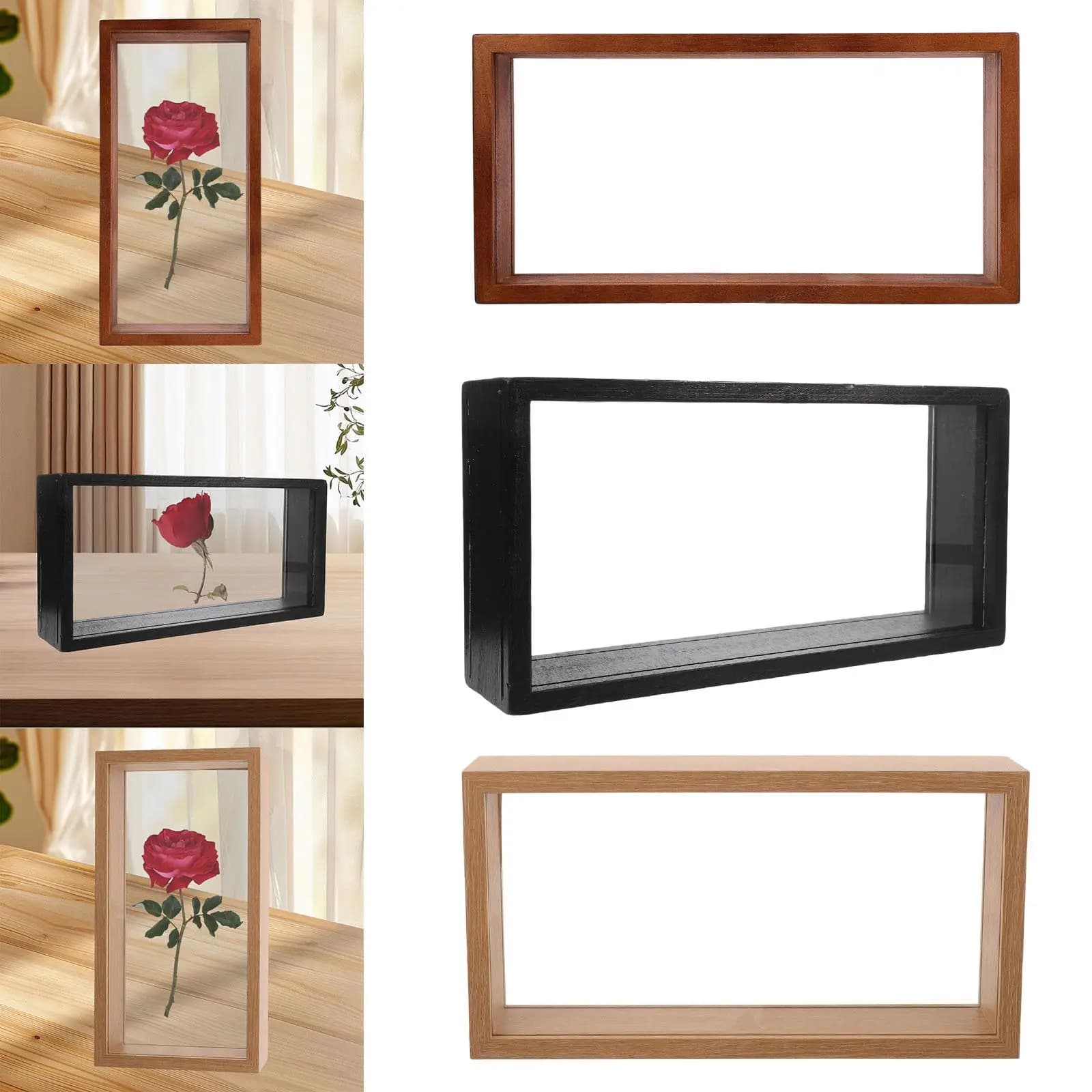 Shadow Box Transparent tickets Wooden photo store with memory box with glass lid