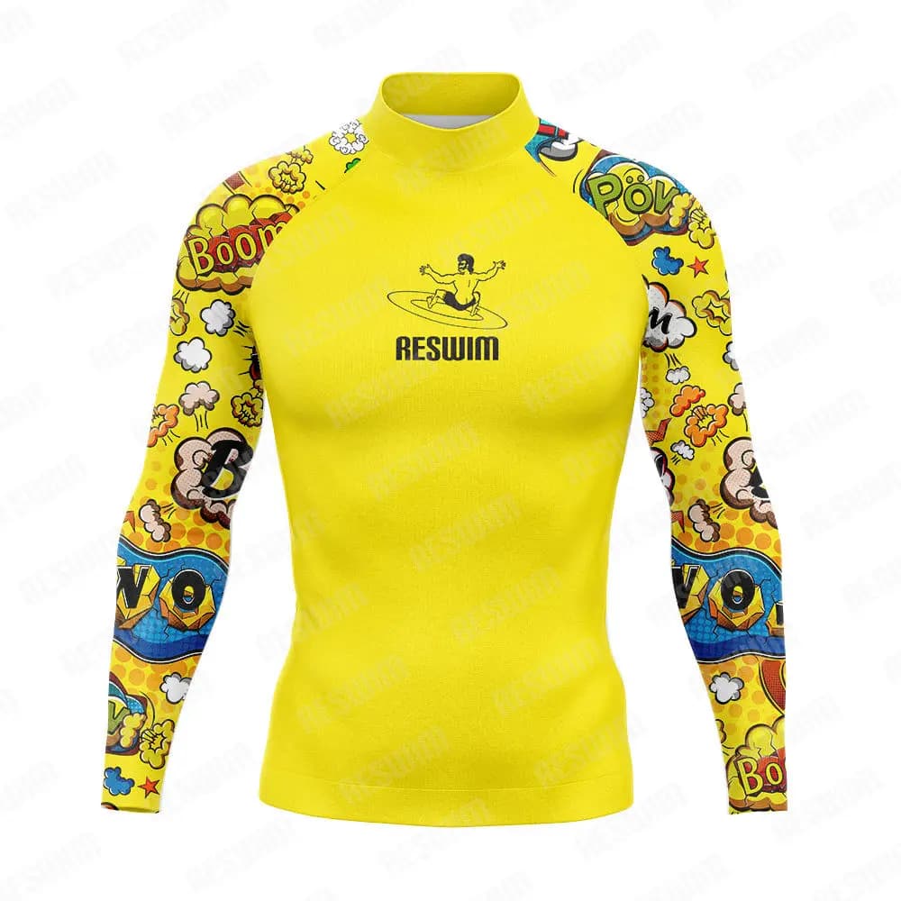 Costume da Surf per Uomo, Divertente Maglia a Maniche Lunghe con Protezione UV, T-shirt da Spiaggia per Ragazzi, Costume da Bagno Sportivo