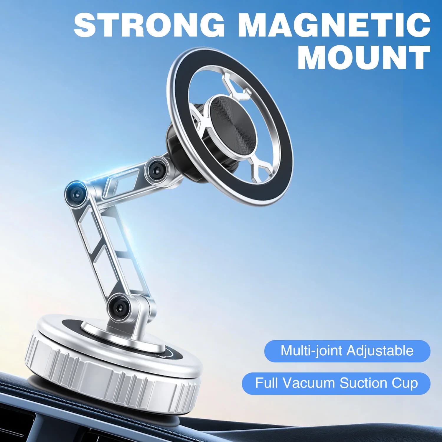 Pieghevole a tre assi 360 ° Supporto per Telefono da Auto con Braccio Meccanico Rotante, Montaggio Universale, Supporto Magnetico a Vuoto per Navigazione