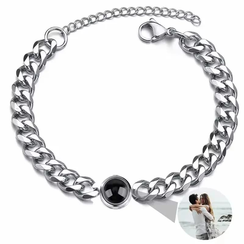 con proiezione fotografica personalizzata Bracciale personalizzato per uomo Donna Bracciale a catena a maglie cubane in acciaio al titanio con immagine interna
