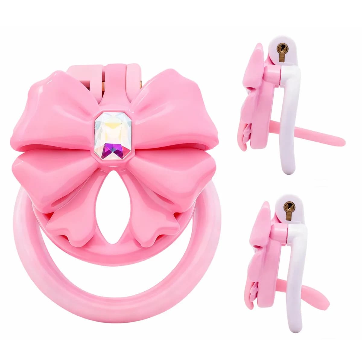 Pink Bow-Tie Flat Chastity Cage Sissy Negative Cock Cage with 4 Size Penis Rings Urethral Chastity Devices SM Sex Toys for Men