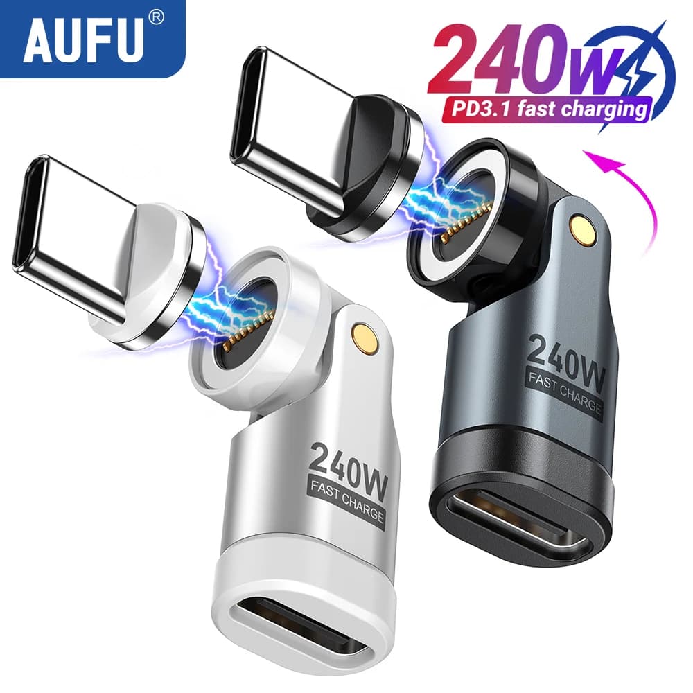Adattatore OTG magnetico di tipo C AUFU da 240 W Convertitore OTG femmina USB C da 9 pin a tipo C 5A a ricarica rapida per iPhone MacBook Samsung