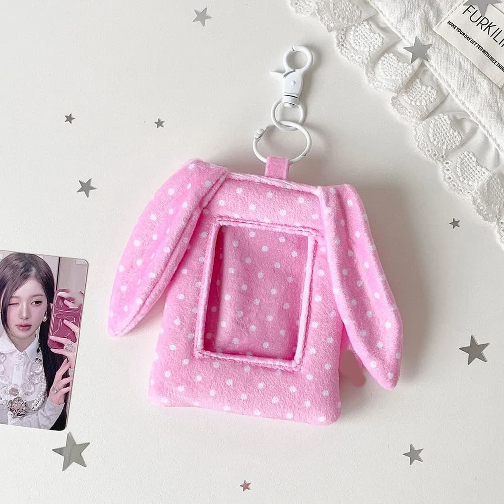 Rabbit Ears Polka Dot Photocard Holder Hanging Decoration Korean Style Photo Photocard Frame with Keychain Picture
