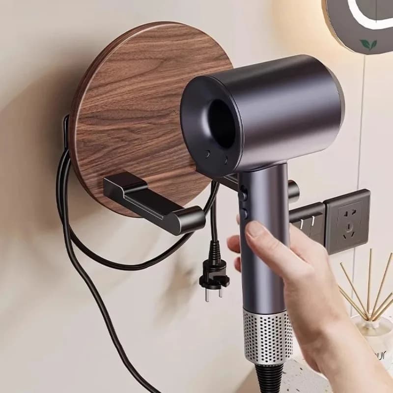 Wall Noce Wood Hair Dryer, Hand-Free Bath Organizer, Toilet paper holder and shelf