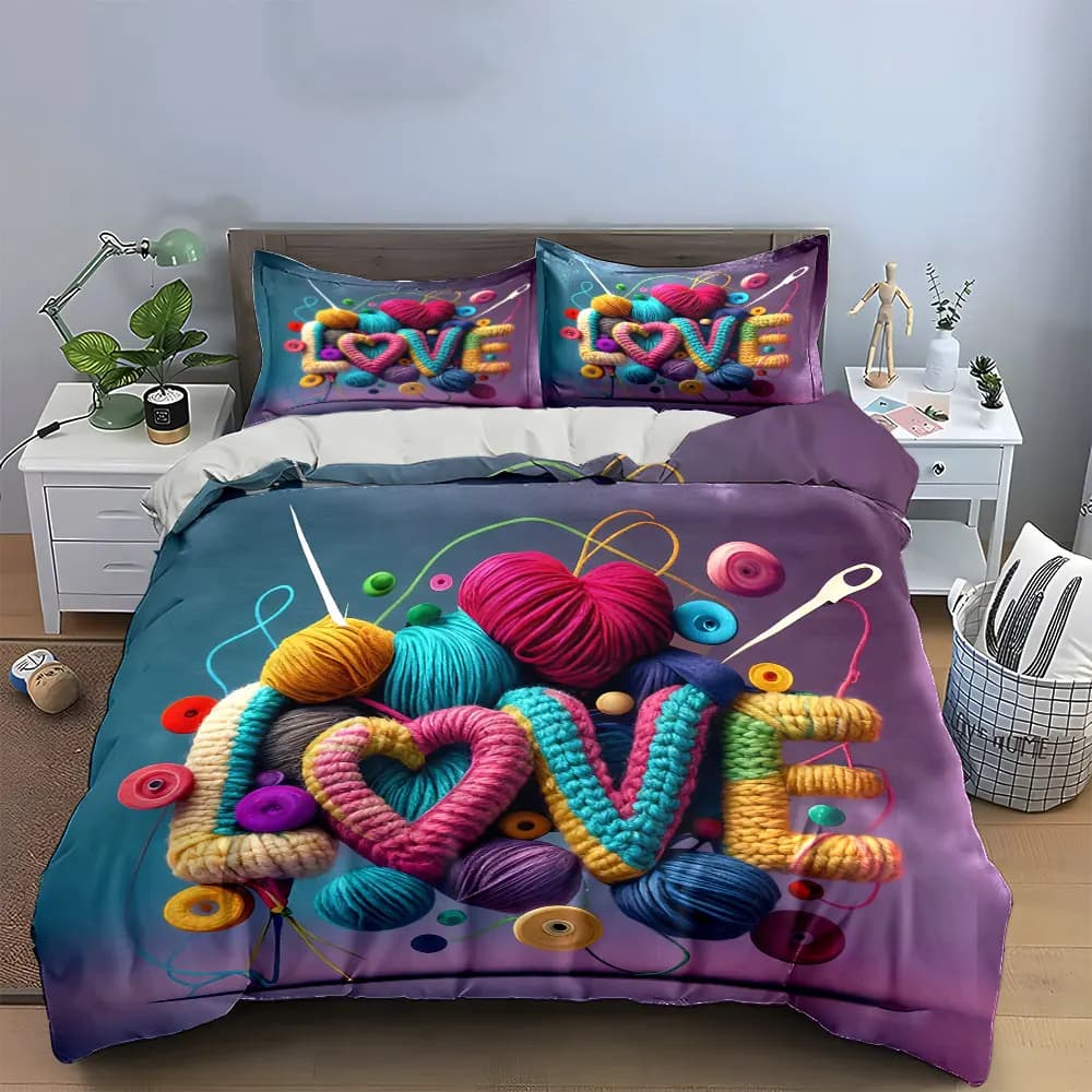 Kit per Lavori a Maglia con Filati Colorati, Set Copripiumino Morbido e Confortevole, Include 1 Copripiumino e 2 Federe, Regalo