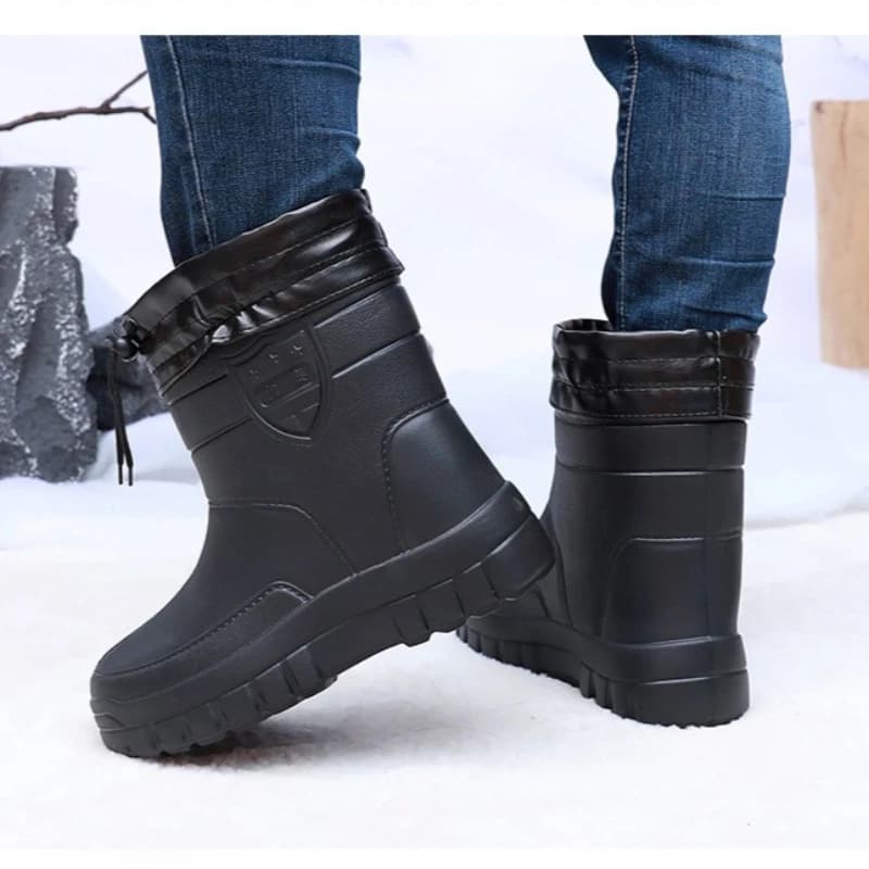 Stivali da pioggia invernali in cotone antivento da uomo Stivali da pioggia alla caviglia leggeri e caldi Scarpe da pioggia slip on nere da uomo Botas para hombre impermeabili