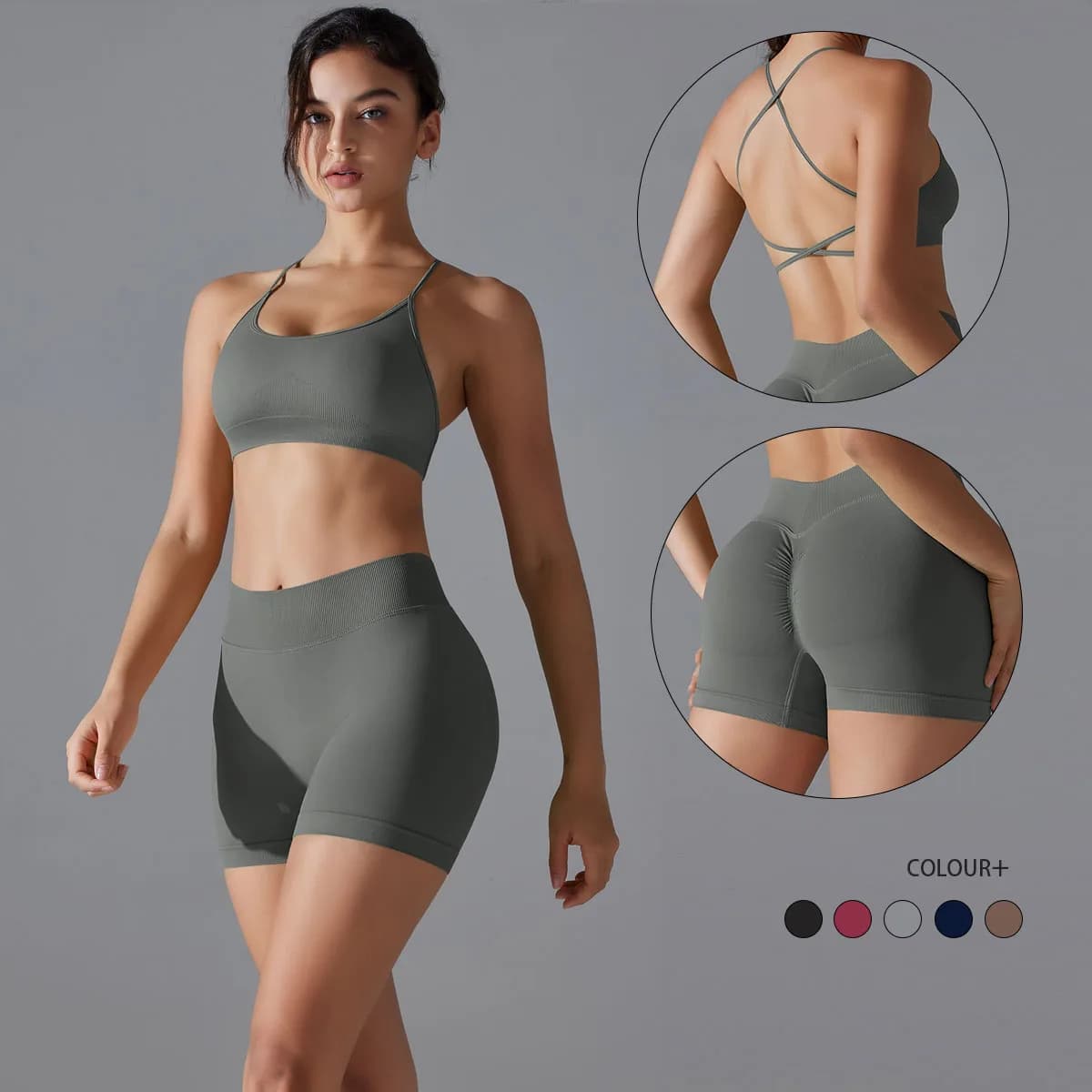 Yoga Suit Sports Set Quick-Drying Gym Leggings Set Shock-absorbing Cross Shoulder Straps Women's cycling shorts Workout Yoga