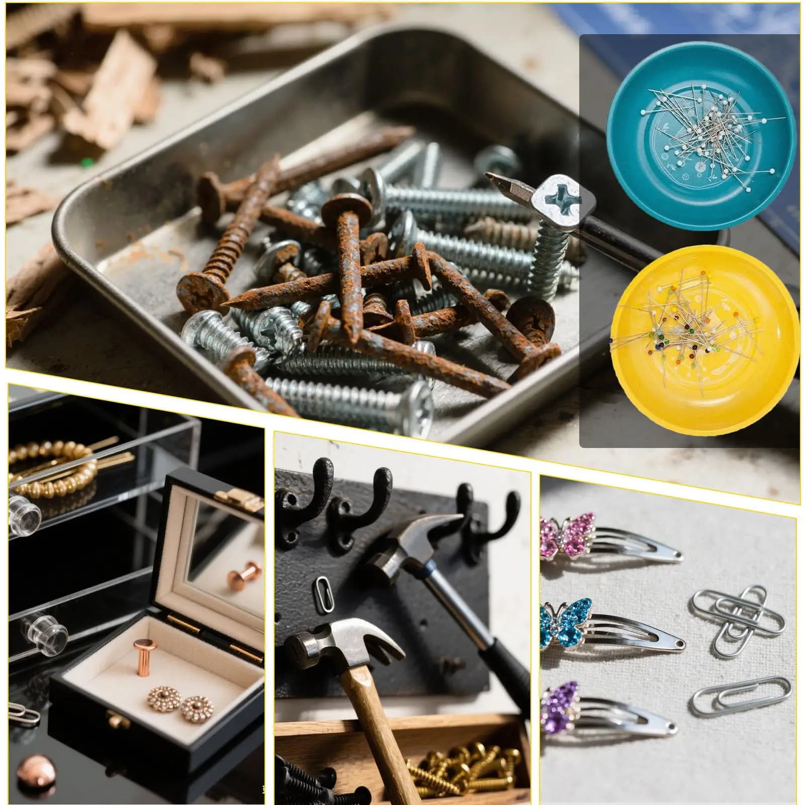 Porta aghi magnetico Magnete per ago da cucito Ciotola Clip Organizer Vassoio in acciaio inossidabile per fermagli per capelli Quilters Unghie Ricamo