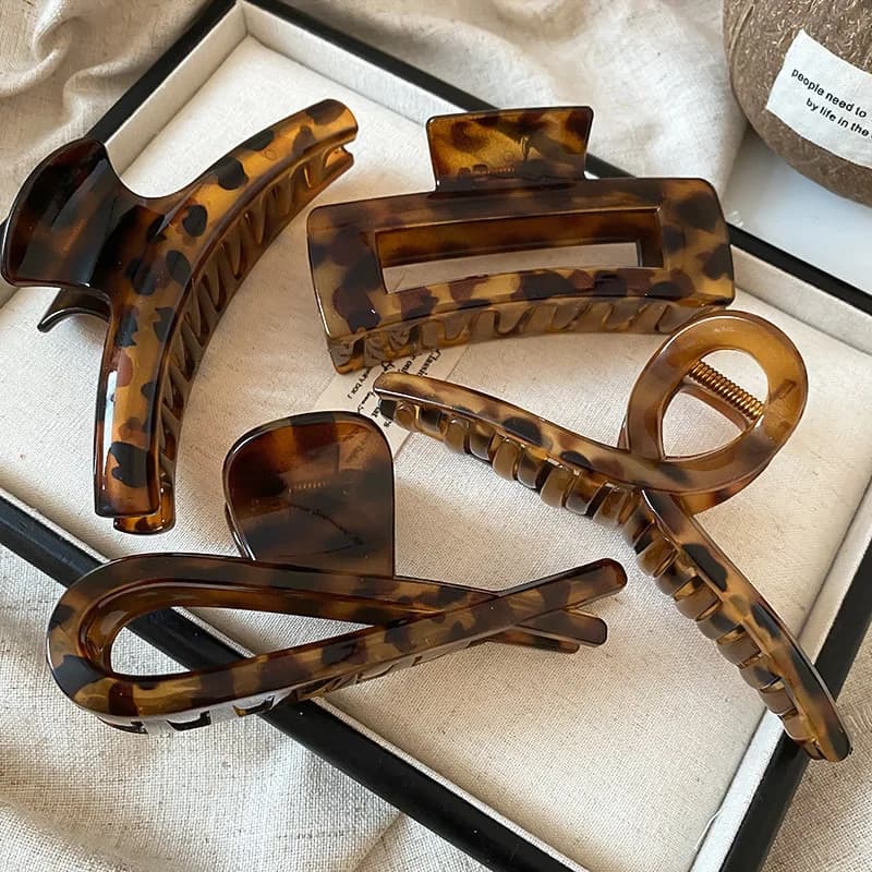 1/2/4 Pezzi Fermagli per Capelli Grandi a Forma di Arco e Quadrato con Stampa Leopardata in Acrilico per Donne, Grandi Clip a Squalo Geometriche Vintage, Accessori