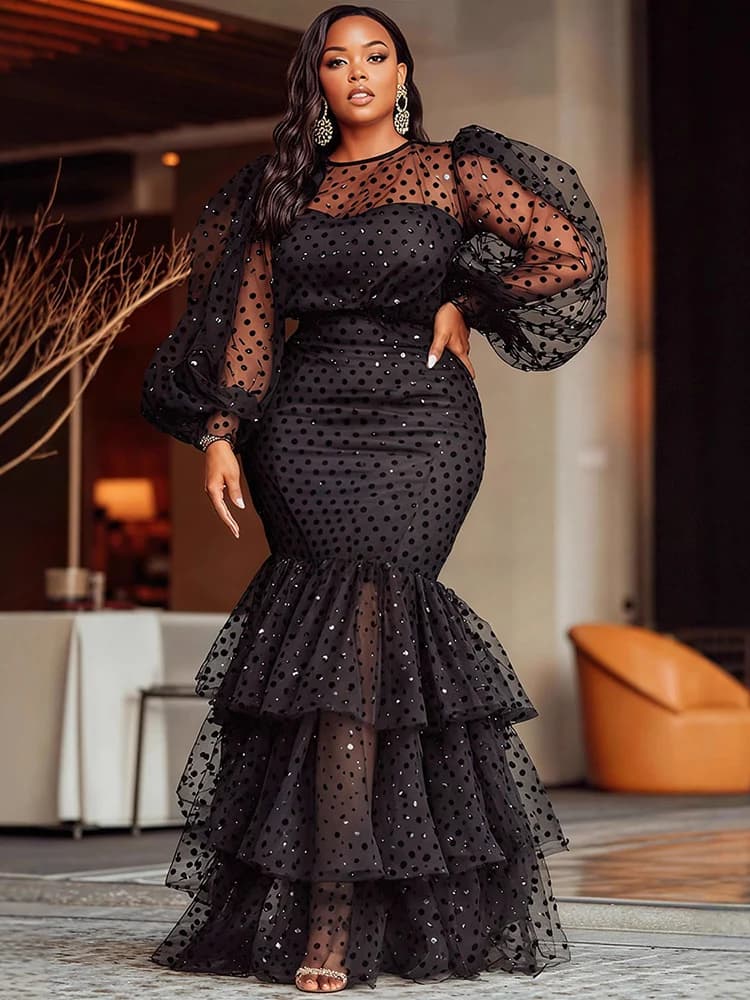 Women's Plus Size Evening Dress Round Neckline Round Neck Dress Year's End Dance Dress Layered Dress Maxi formal chic dresses