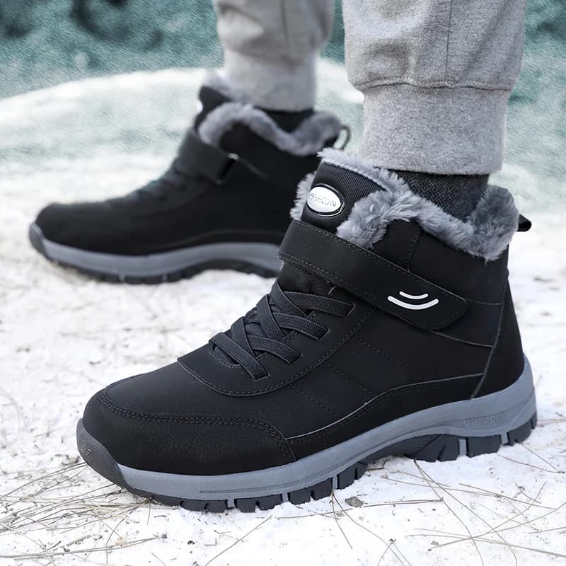 Unisex Winter Outdoor Sports Climbing Boots High-Top Warmth-Keeping Waterproof Hiking Boots for Couples with Fleece Lining