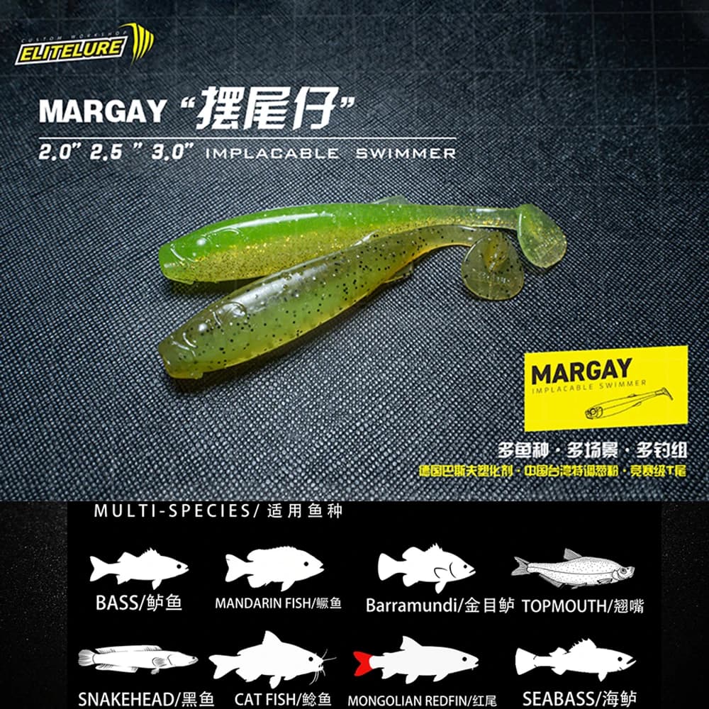 ELITELURE 1.1g/2.3g/3.8g MARGAY Paddle Tail Richiamo Morbido 2-3 pollici Wobbler Bass Esche Trota Swimbait Esche Bass Attrezzatura da pesca