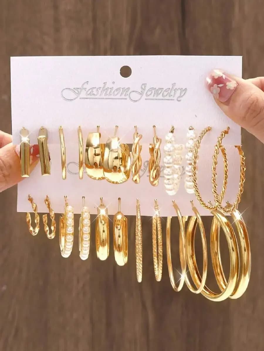 12/24/36 Pieces Bohemian Style Fashion Earring Set For Women With Faux Pearls Geometric Hoop Drop Earrings