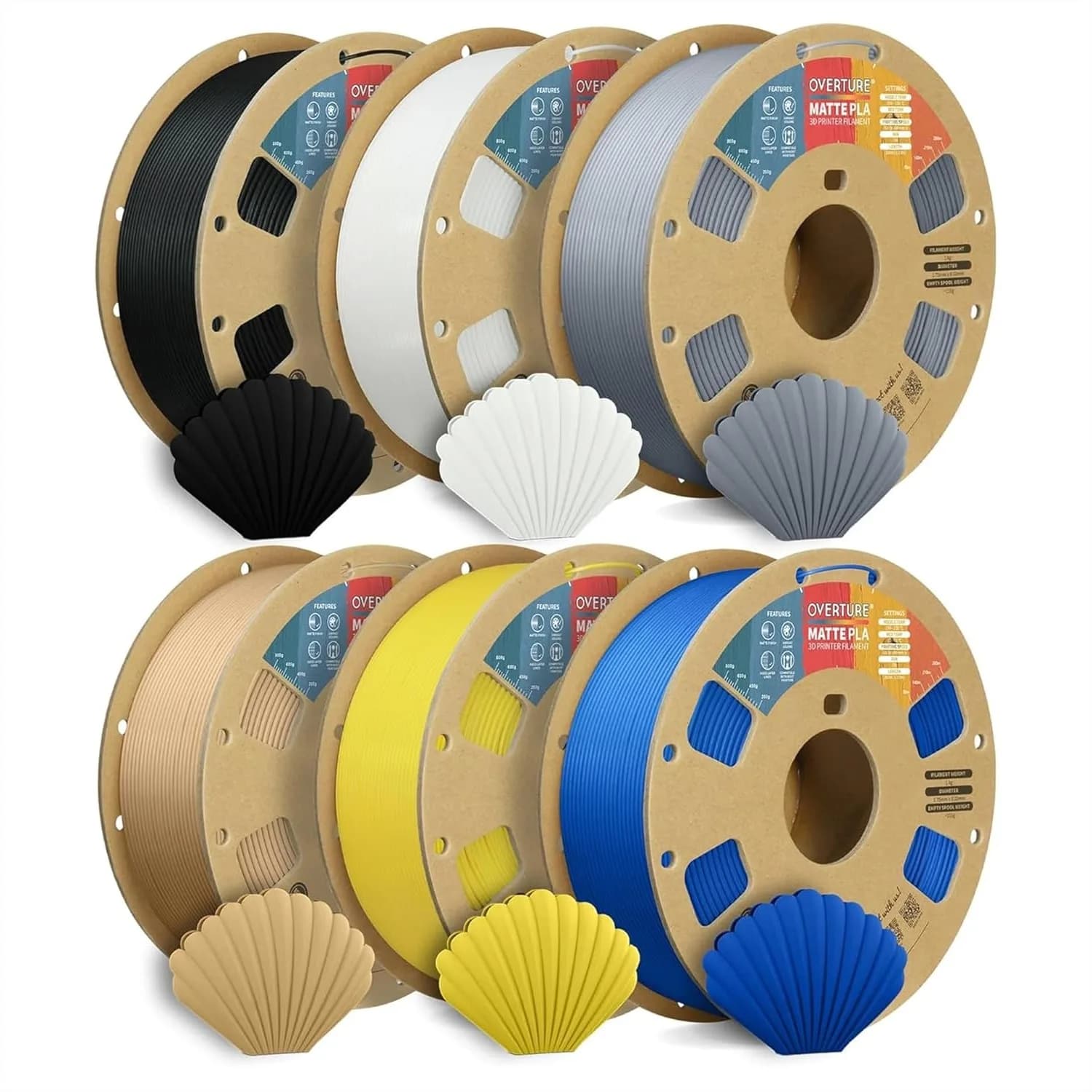 Filamento PLA Opaco per Stampante 3D 1.75mm, Basso Allungamento, Confezione da 6 Bobine da 1kg per la Maggior Parte delle Stampanti FDM