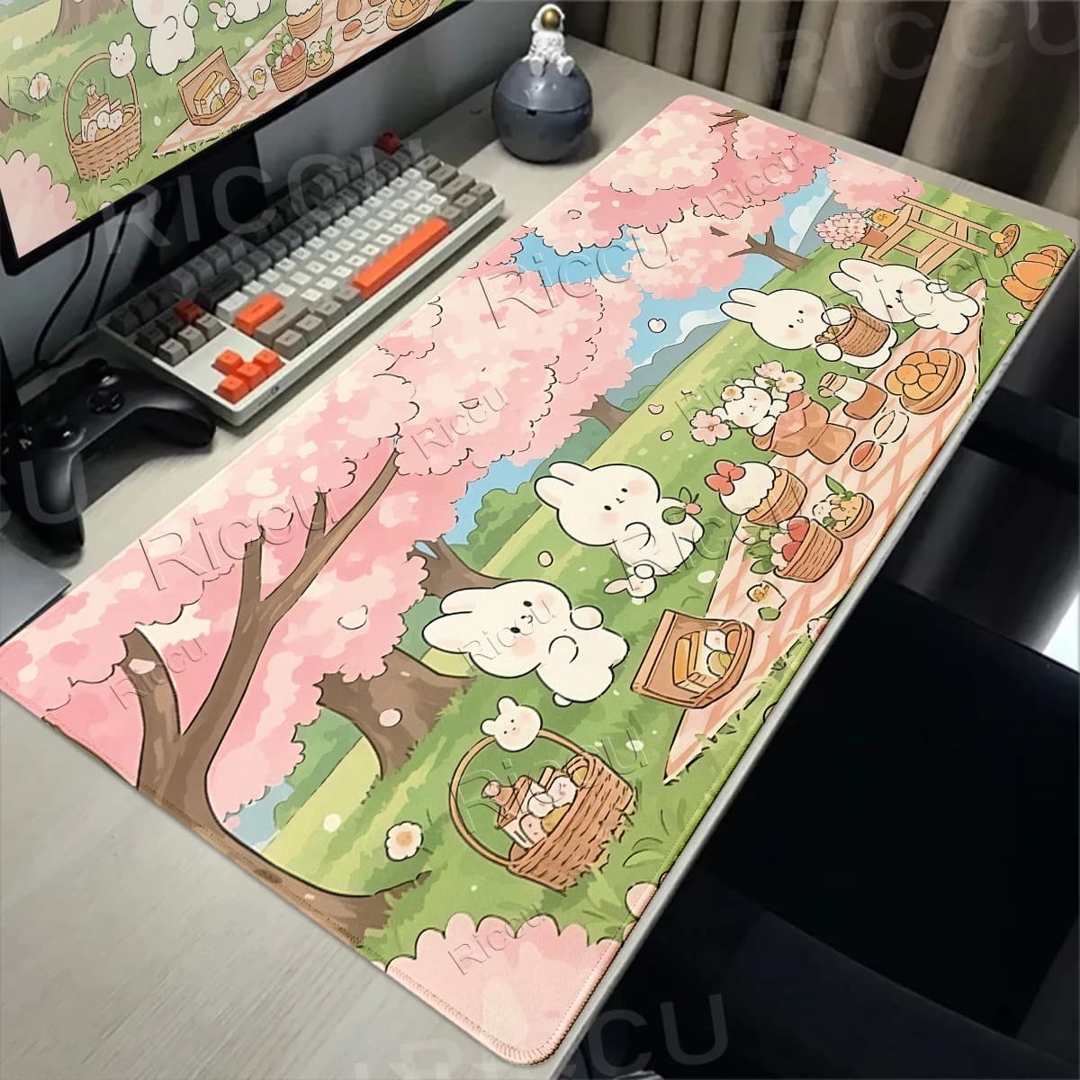 Gaming Mechanical Keyboard Pads Kawaii Offices Desk Non-Slip Carpet Rubber Mats New Models Rabbit Pattern Pink Anime Table Rugs
