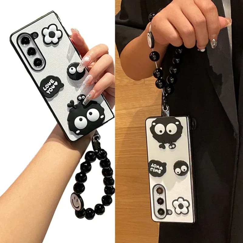 Coreano Kawaii Fiore Palla di Carbone Perline Braccialetto Catena Cassa Del Telefono Per Samsung Galaxy ZFold5 ZFold6 7 ZFold 4 3 2 ZFold SE W25 Fonda