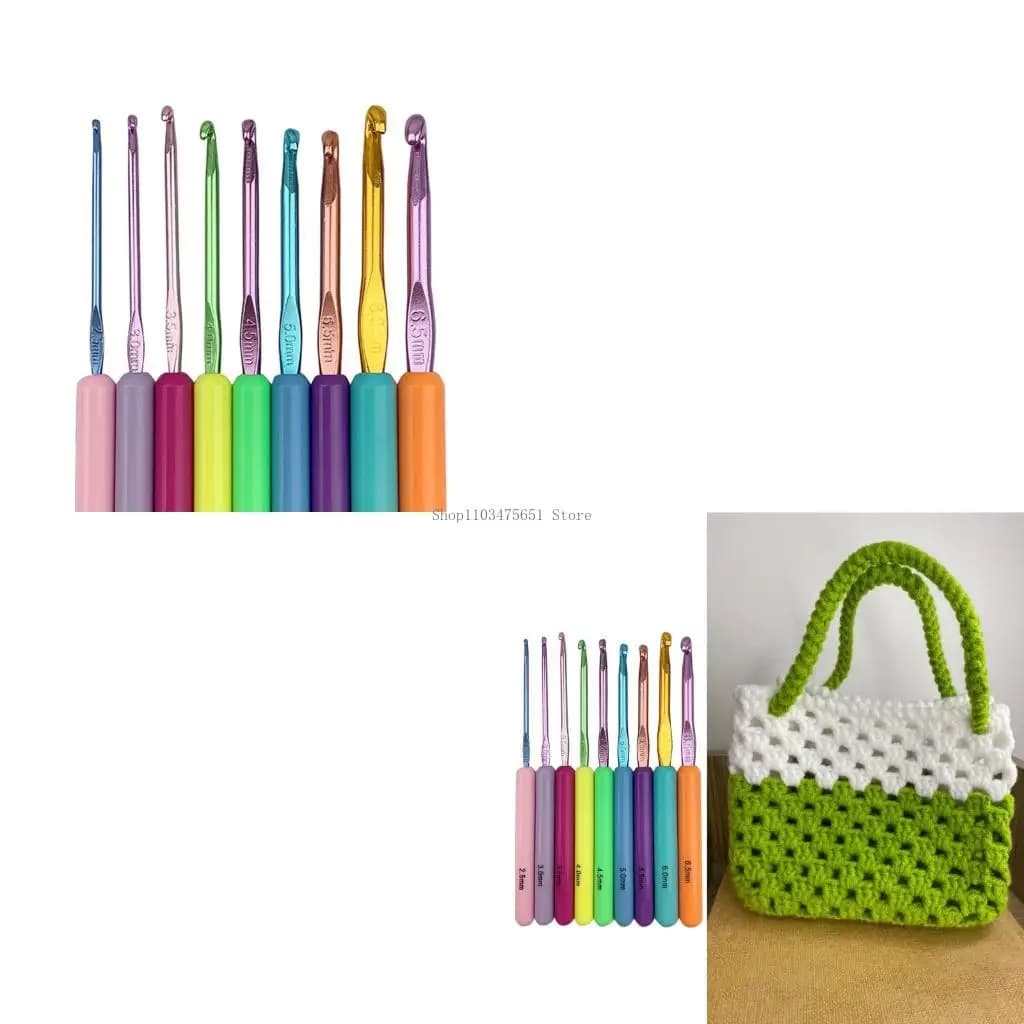 Uncinetto con impugnatura in ABS da 9 pezzi, 2,5 mm-6,5 mm, impugnatura ergonomica per maglieria per principianti