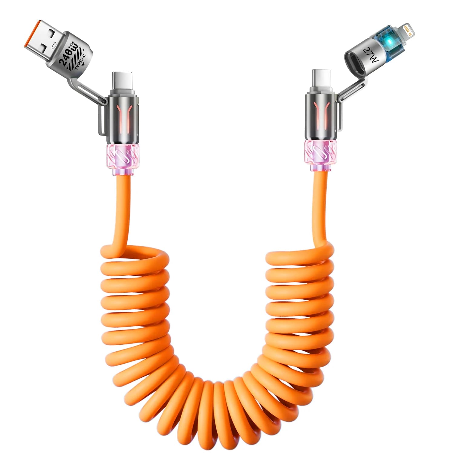 Cavo di Ricarica USB Type-C Arancione/Blu per Telefono, Cavo Dati USB Type-C a PD per Ricarica Rapida per iPhone Xiaomi, Cavo di Ricarica con LED