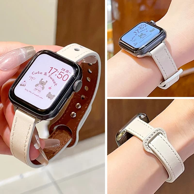 Cinturino in pelle delicato sulla pelle per Apple Watch, compatibile con misure 40mm 41mm 42mm 44mm 45mm 46mm, Bracciale Correa per iWatch Serie 11 SE 10 9 8 7 6 5