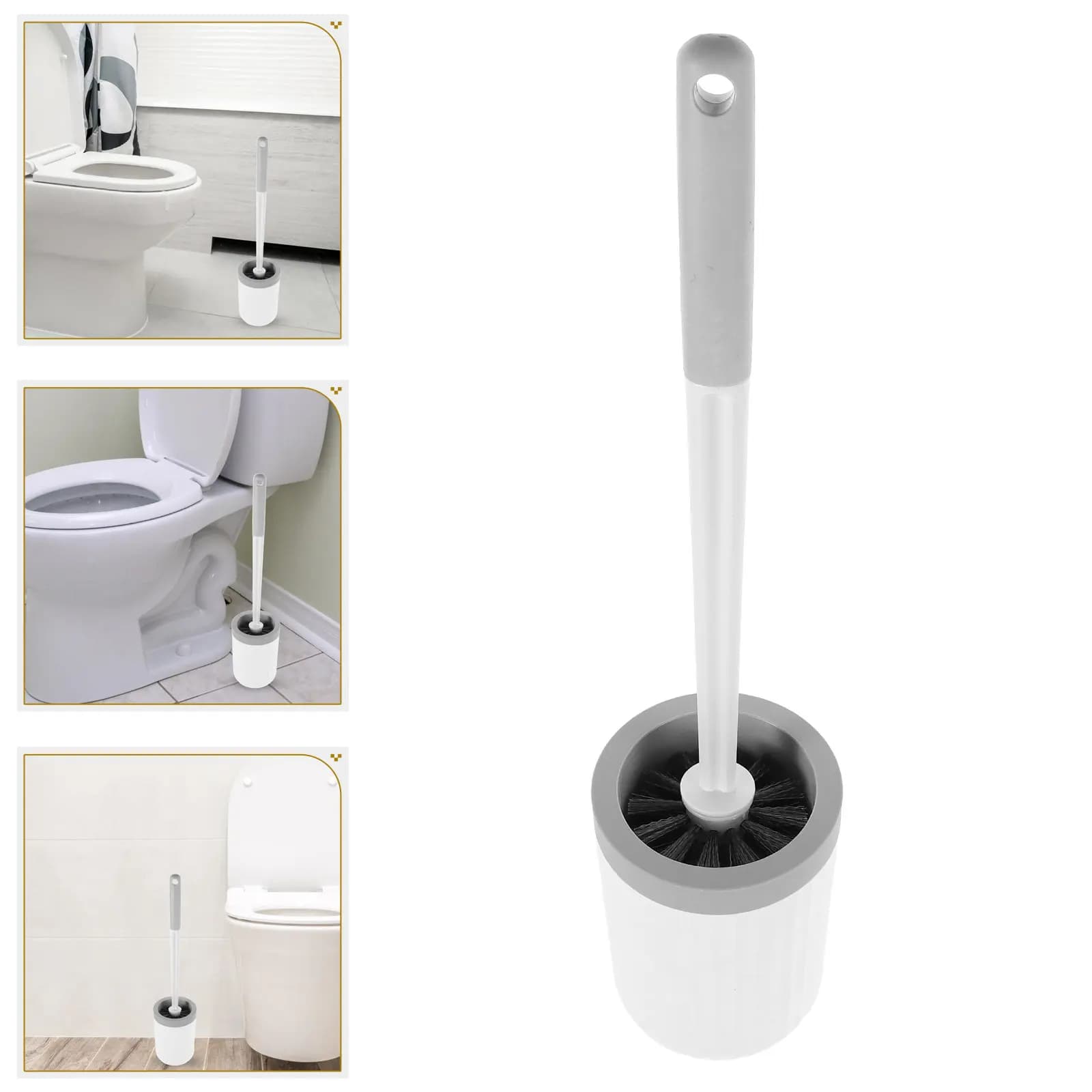 Set Spazzola WC a Parete con Manico Lungo, Testa Rotonda con Setole, Anti-Goccia, per Pulizia Bagno RV, Strumento per Pavimenti