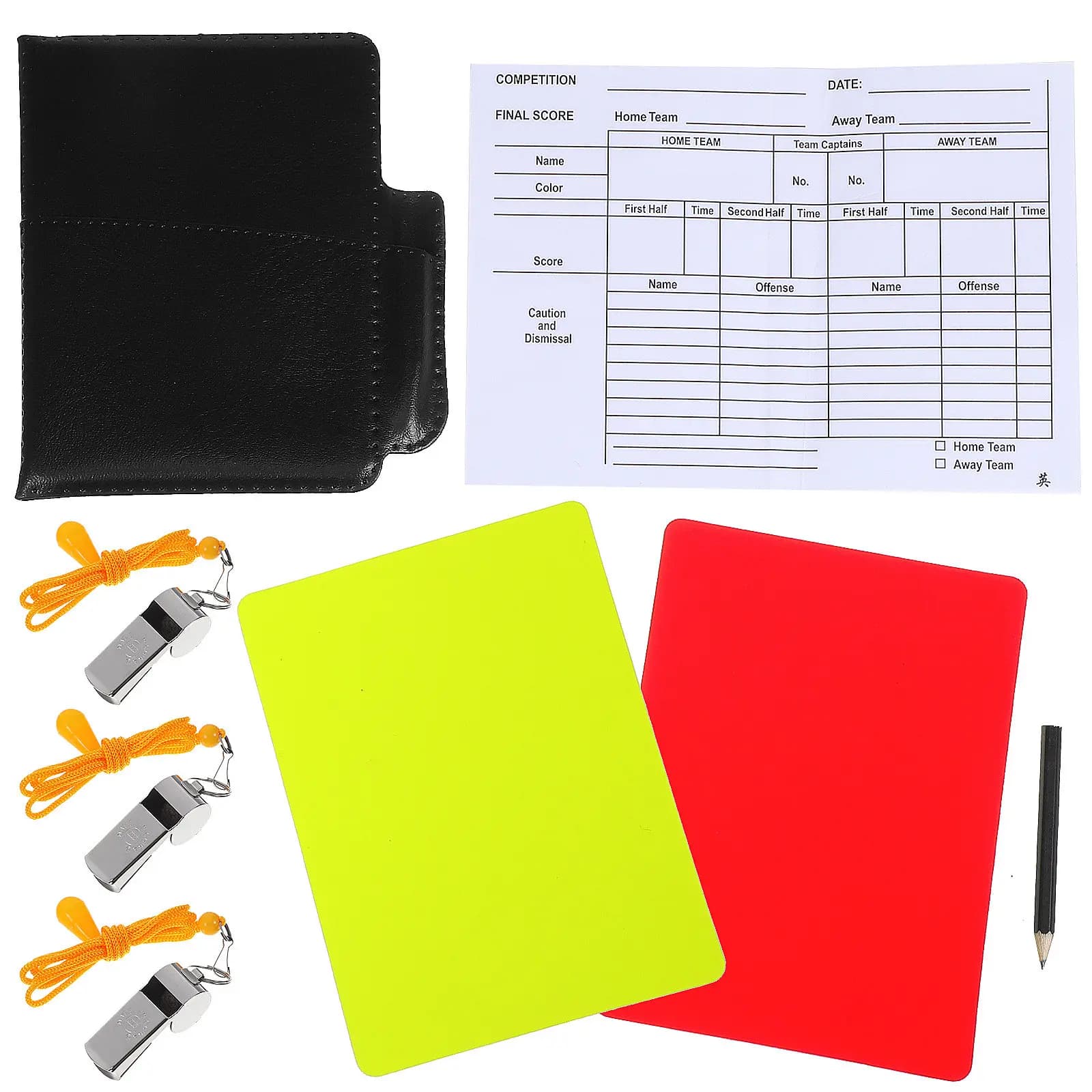 Set Completo da Arbitro Sportivo con Cartellini Rossi e Gialli, Fischietto, Matita, Libro Punteggi e Portafoglio Portatile per Partite di Calcio