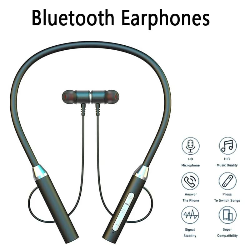 Bluetooth Wireless 9D Headphones with Neck Headset Stereo Sports Headphones Halter Waterproof Magnetic Headphones with Microphone