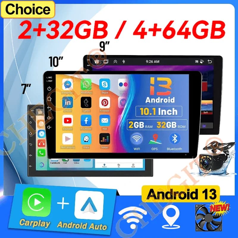 Autoradio Android 14 Universale 9/10 Pollici con CarPlay, Android Auto, GPS, Lettore Multimediale 2 DIN, WiFi, Schermo QLED, Bluetooth
