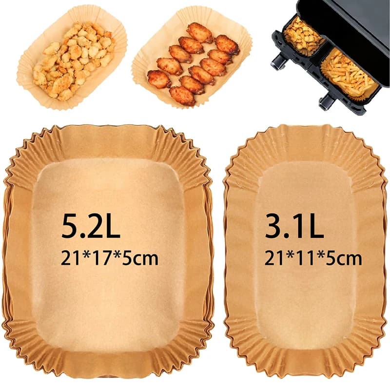 Fodere di carta da forno per friggitrice ad aria calda per Ninja/Tefal 5.2L e 3.1L doppio cestello speciale Airfryer Forno Vassoi di carta pergamena usa e getta