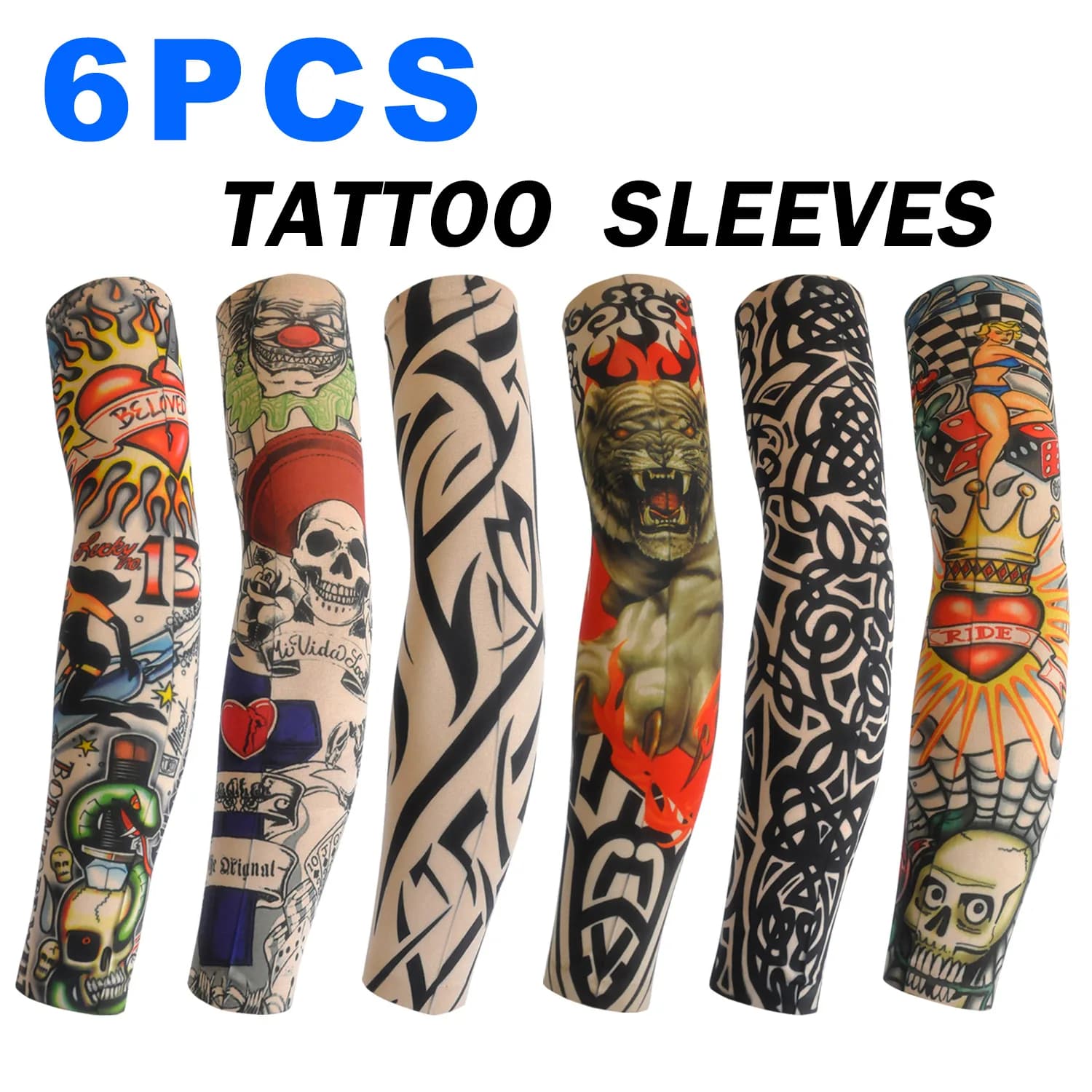6pcs Men's Tattoo Sleeves Women's Anti-coating Sleeve Outdoor Nightclub Cycling Arm Cover Cycling Party Cycling Tattoo Sleeve