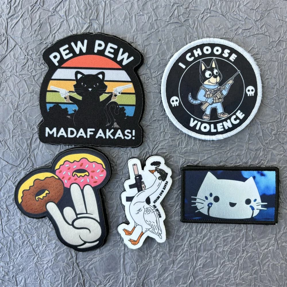 Cat Patch on Clothes PEW PEW MADAFAKAS Morale Badges Tactical Equipment Hook and Loop Patches Backpack Animal Wappen