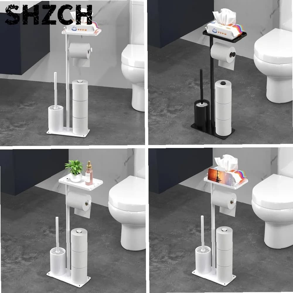 Toilet Paper Roll Holder with Stand, Foot Toilet Paper Dispenser and Hygiene Brush Stand Set