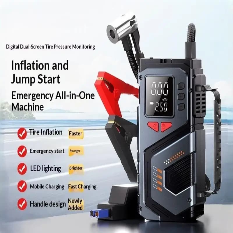 【MO】Avviatore di Emergenza Portatile con Compressore d'Aria per Auto a Benzina 12V, Pompa per Pneumatici Auto 150 PSI con Luci LED e Manometro