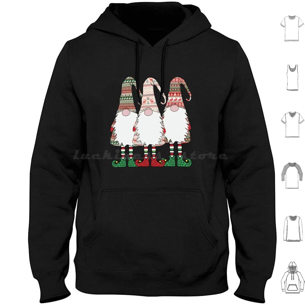 3 Gnomi nordici Inverno Natale Tomte svedese Elfi carini Felpa con cappuccio in cotone Manica lunga Dio Jul Tomte Scandinavo Merry